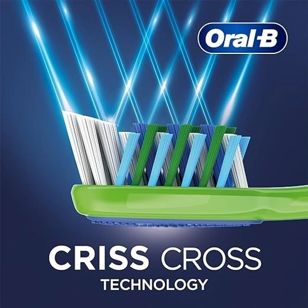 Oral-B Criss Cross Deep Clean Medium Bristles Manual Toothbrush For Adults,Tongue Cleaner,  Tooth Brush Set, Oral B Dentist Recommended Brand (Family Pack of 4) - Multicolour