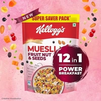 Kellogg's Muesli Fruit Nut & Seeds 500G | 12-In-1 Power Breakfast | India'S No. 1 Muesli | Multigrain Breakfast Cereal