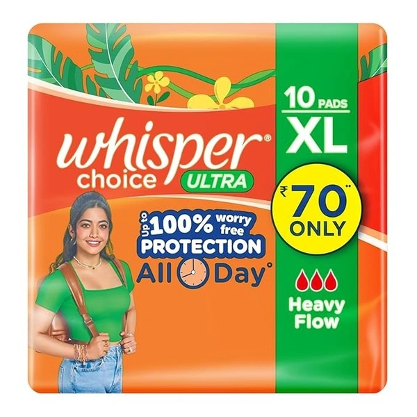Whisper Choice Sanitary Pads with Wings for Women, XL, 10s Napkins