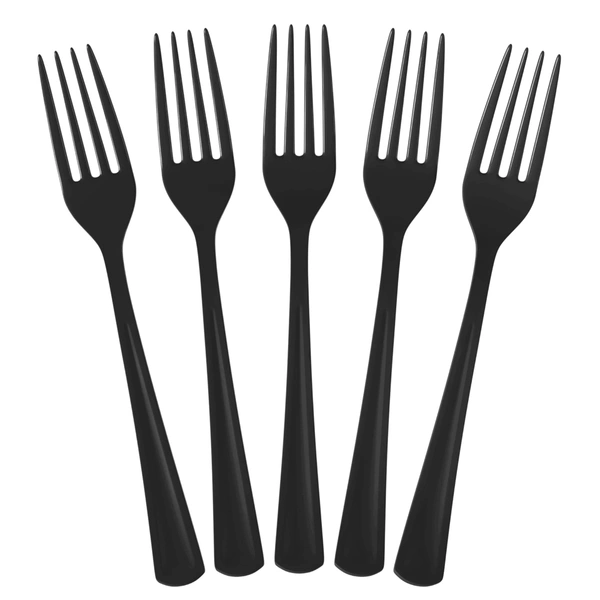 Solids Black Plastic Forks Disposable Utensils Heavy Duty Plastic Cutlery Set - Silverware Set Party Supplies 1Set - 100 Pieces - Black