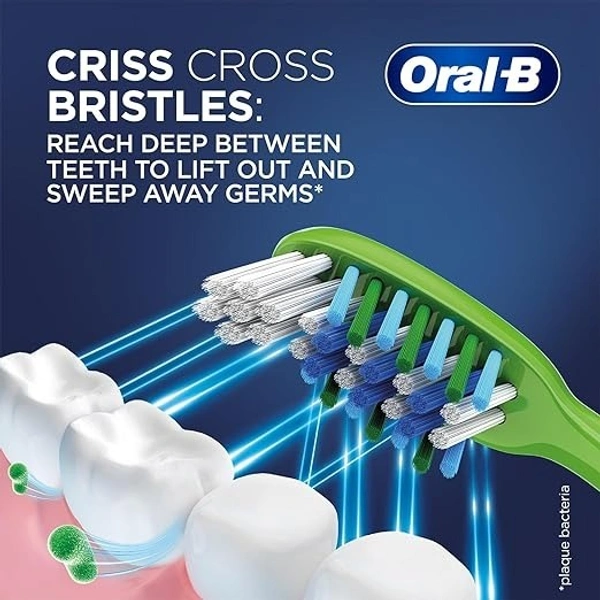 Oral-B Criss Cross Deep Clean Medium Bristles Manual Toothbrush For Adults,Tongue Cleaner,  Tooth Brush Set, Oral B Dentist Recommended Brand (Family Pack of 4) - Multicolour