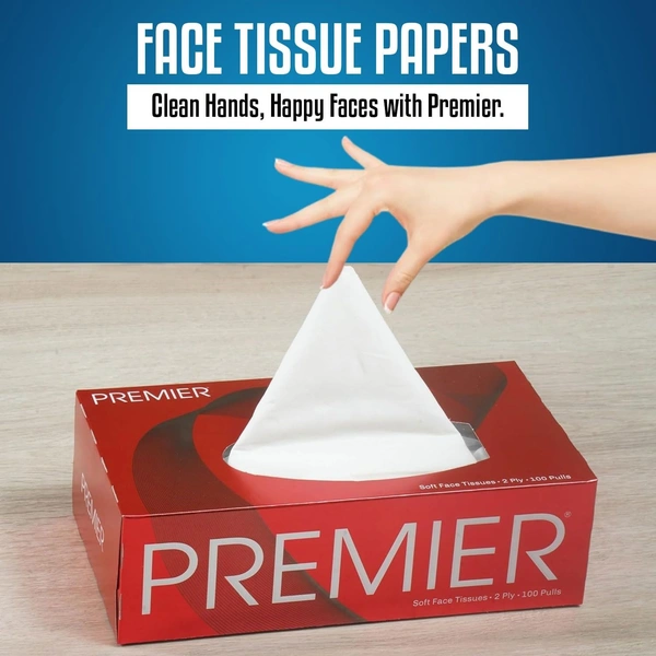 Premier Soft Face Tissue | Paper Box 2ply 100 Pulls Per Box  | Soft & Absorbent Facial Tissues | Disposable Tissues for home, Car tissue box, Office Use tissue paper - 20 * 20 cm, White