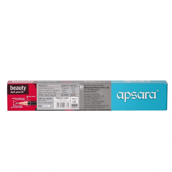 Apsara Beauty Pencils, Hexagonal Body for Strong Grip, Classic Black Design for Premium Look, Good Handwriting, Free Sharpener & Eraser, Non-toxic (Pack of 10 Pencils)