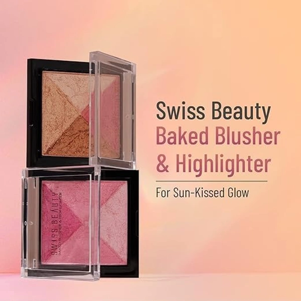 Swiss Beauty Mini Baked Shimmer Blusher And Highlighter Palette For Face Makeup| Multicolor-5, 7 Gm | - 7g