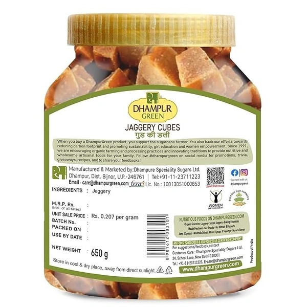 Dhampurgreen Jaggery Cubes, 650G | Healthy Substitute for Sugar | Chemical Free | No Preservatives