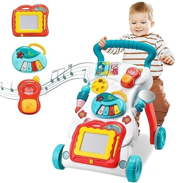 Baby Walker Walk Along The Music Walker,Baby Walker with Activities, Music and Sound, Toys 3 Year Old 2 in 1 Use as Push & Pull Toys Sit-a-Stand Learning Walker - ‎56 x 10.5 x 41 cm; 3 kg, Multi-color