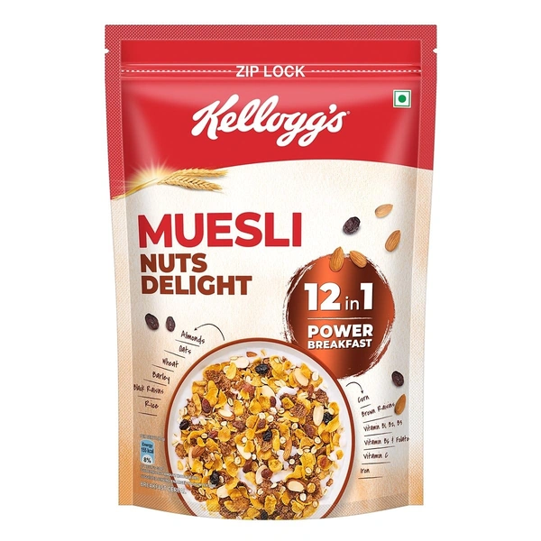 Kellogg's Muesli Nuts Delight 500 G | 12-In-1 Power Breakfast | India'S No. 1 Muesli | Multigrain Breakfast Cereal|Almond