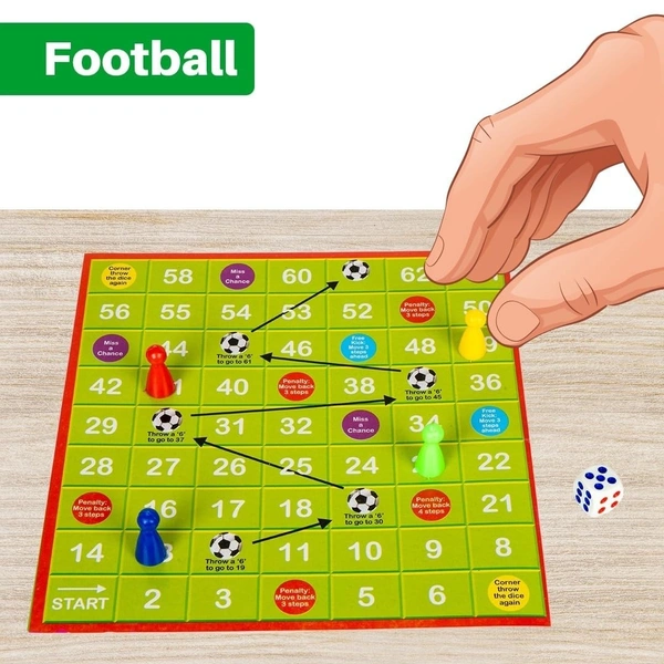 Ratna's Lovely-9 Multi Board Game Set, 9-in-1 Family Games Collection Including Brainvita, Snakes Ladders, Ludo, Cricket, Car Rally, Football, Tic Tac Toe & More, 1-4 Players - ‎20 x 20 x 0.1 cm, Multi-color