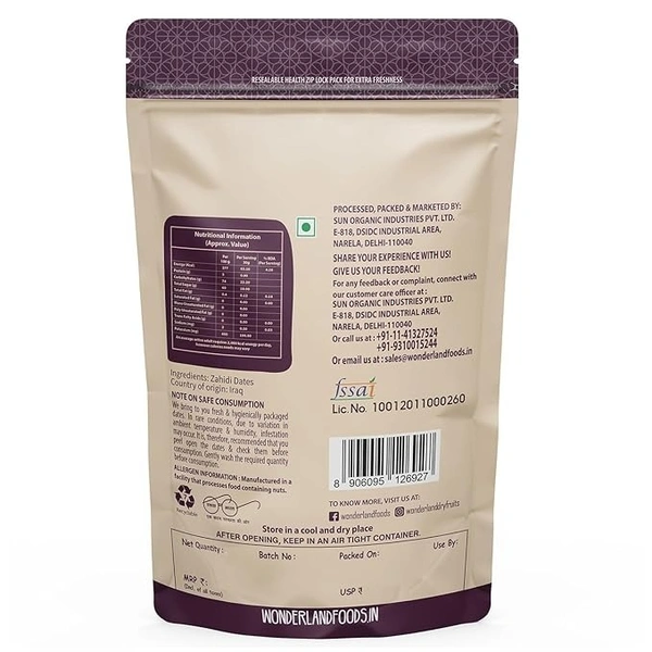 WONDERLAND FOODSM Premium Zahidi Dates Pouch | Dry Fruits Healthy & Nutritious Soft Khajoor | Khajur Rich In Iron, Fibre & Vitamins - 500G