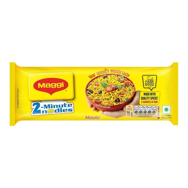 MAGGI 2-Minute Instant Noodles, Masala Noodles With Goodness Of Iron, Made With Choicest Quality Spices, Favourite Masala Taste, 420g Pouch