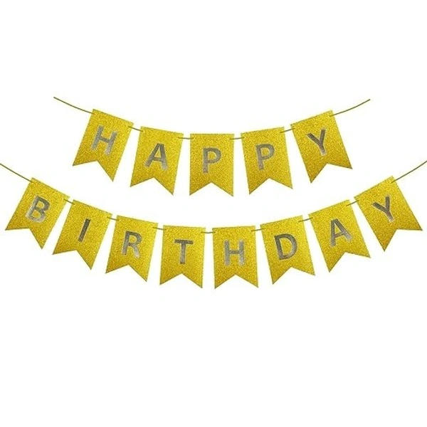 Happy Birthday Paper Banner, For Birthdays - Golden