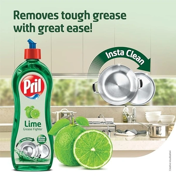 Pril Lime Liquid Dishwash Gel - 750ml | Dish Cleaning Liquid Gel with German Technology - Active Power Molecules Leaves No Residue, Grease Cleaner For All Types of Utensils 890231002163718 - 750 ml, Green