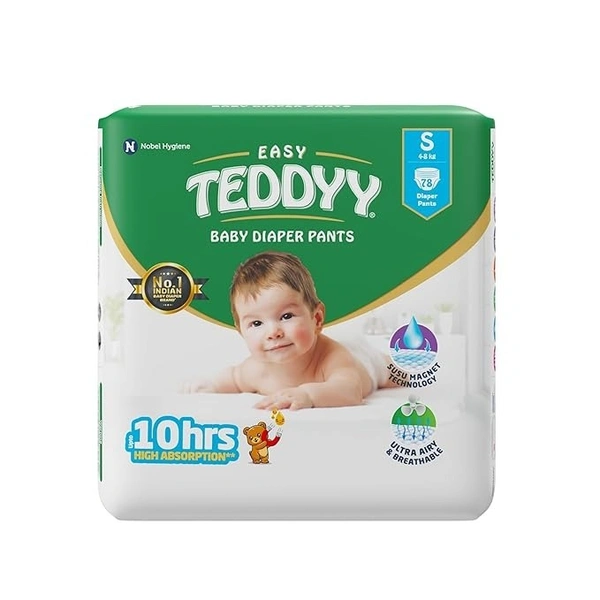 TEDDYY Baby Easy Pant Diapers Small 78 Count (Pack of 1), 4-8 kgs, 10 hrs Leak Protection, Anti - Bacterial   - s