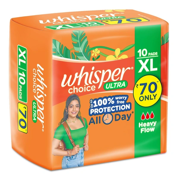 Whisper Choice Sanitary Pads with Wings for Women, XL, 10s Napkins