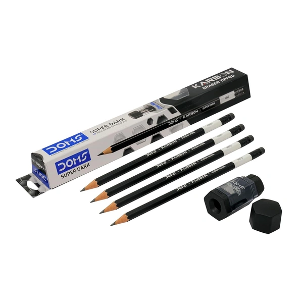 Doms Black Dooms Karbon R/T Super Dark Pencil Pack Of 10 With Erasner (Sharpner+Eraser)