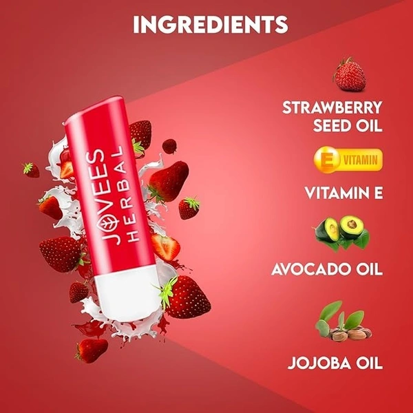 Jovees Herbal Strawberry High Gloss Lip Balm For Soft, Glossy And Supple Lips | 24 Hour Hydration | Rejuvenates Dark, Pigmented, Dry, Chapped And Discoloration Lips- 5g