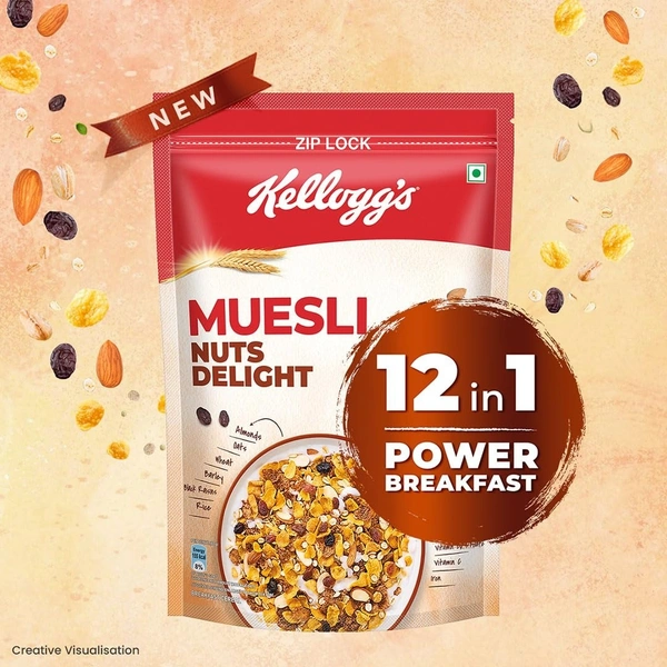 Kellogg's Muesli Nuts Delight 500 G | 12-In-1 Power Breakfast | India'S No. 1 Muesli | Multigrain Breakfast Cereal|Almond