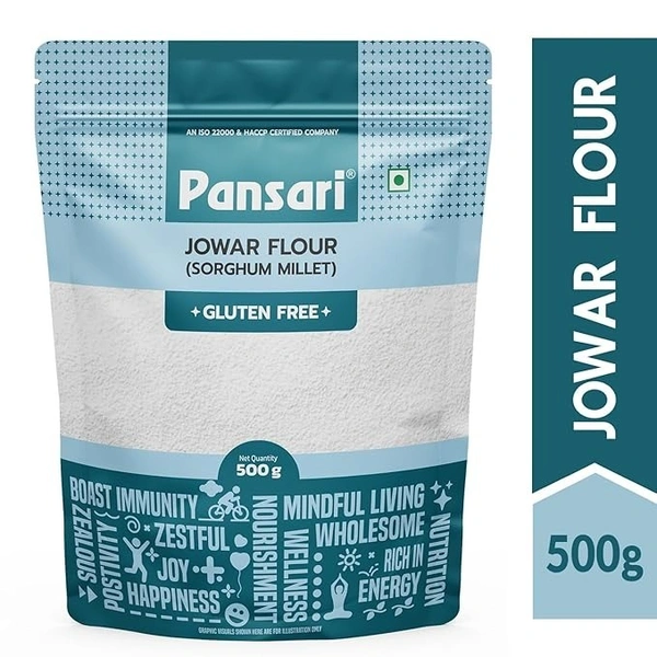Pansari Jowar Flour 500gm – Gluten-Free Sorghum Flour| High in Protein, Controls Blood Sugar, Boosts Immunity, Improves Digestion - 500G