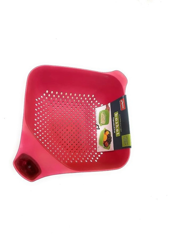 Apex Hard Plastic Vegetable Fruit Basket Rice Wash Sieve Washing Bowl - Red