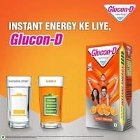 Glucon-D Tangy Orange Glucose Powder | Tasty Orange Flavoured Glucose Drink| Provides Instant Energy| Vitamin C Boosts Immunity, Calcium for Intense Bone - 200g