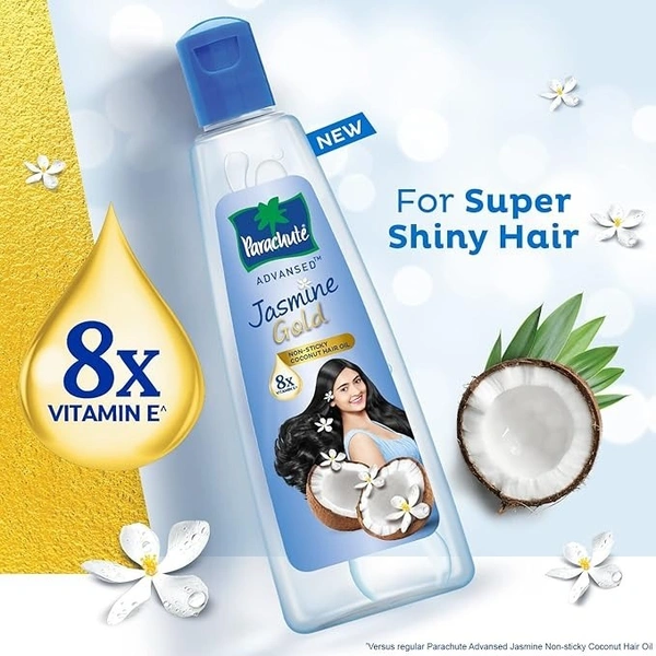 Parachute Advansed Jasmine Gold Coconut Hair Oil With Vitamin-E For Super Shiny Hair, Non-sticky, 300ml - 300ml