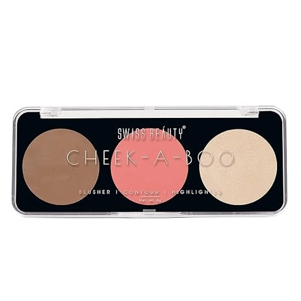 Swiss Beauty Cheek- A- Boo Face Palette With Blusher, Contour And Highlighter | Highly Pigmented And Easy To Blend Shades - 8 g