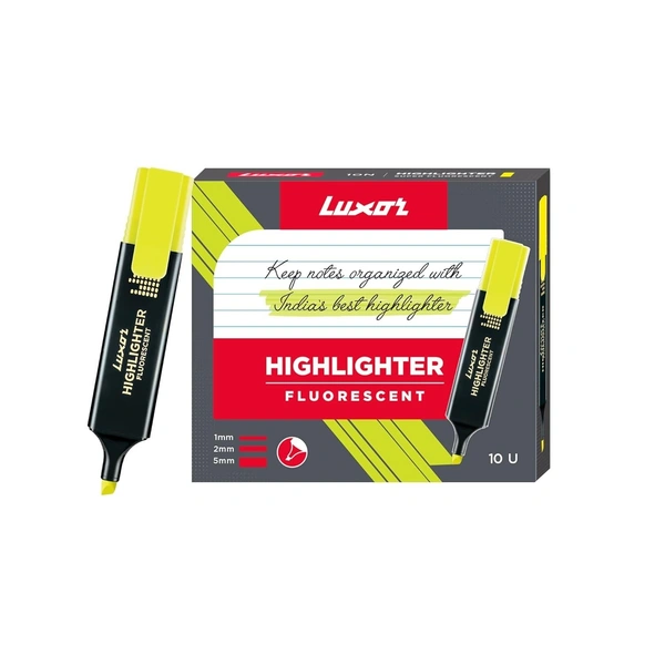 Luxor Fluorescent Highlighter |Pack of 10 |Yellow Colour