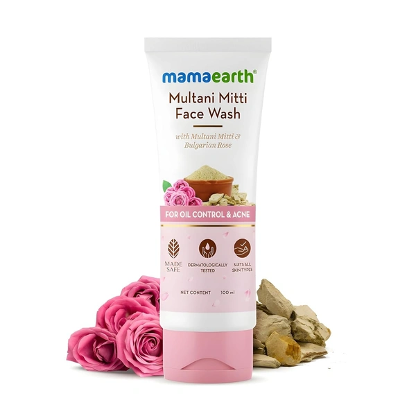Mamaearth Multani Mitti Face Wash with Multani Mitti & Bulgarian Rose For Oil Control & Acne | Suits All Skin Types | Hydrating & Gentle 