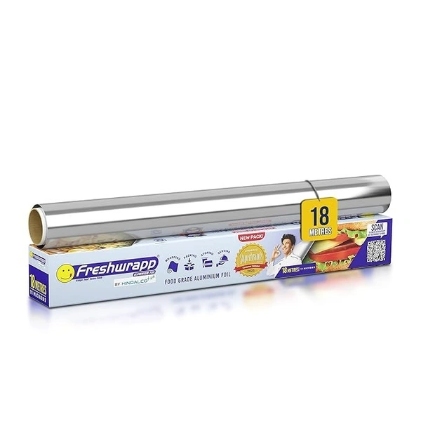 Hindalco Freshwrapp Standard Aluminium Foil - 18 Meters | 11 Microns - 18 Meters, Silver