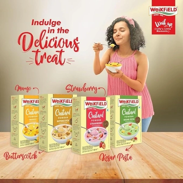Weikfield Custard Powder | Strawberry Flavor | Makes Smooth & Creamy Custard | 75g Carton