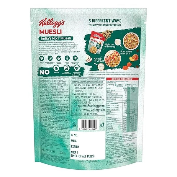 Kellogg's Muesli Fruit Magic 500G | 12-In-1 Power Breakfast | India'S No 1 Muesli | Multigrain Breakfast Cereal