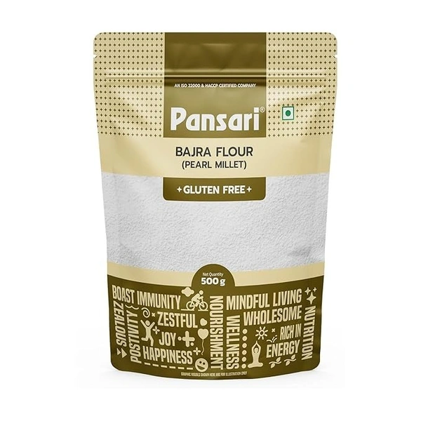 Pansari 100% Natural Bajra/Millet Atta 500gm – Gluten-Free, High in Protein, Vitamins, and Iron| Rich in Dietary Fiber, Good for Diabetics, Supports Heart Health