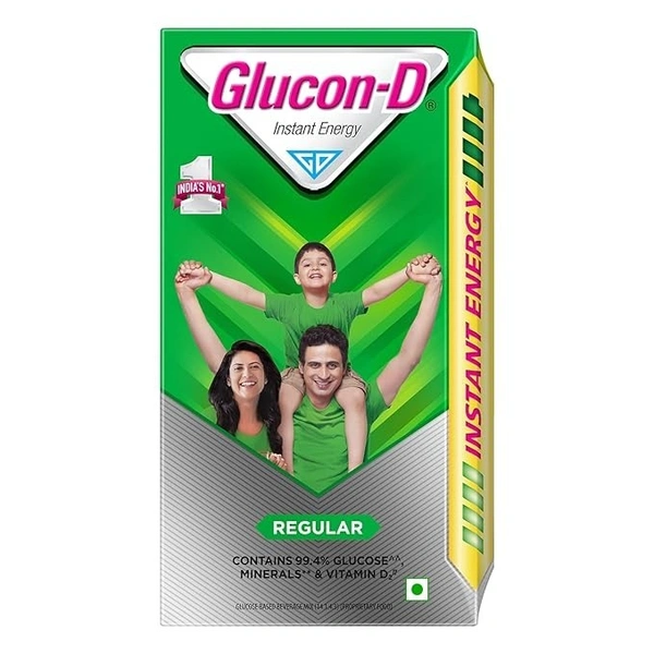 Glucon-D Regular Glucose Powder(1kg, Refill)| For Tasty Glucose Drink| Provides Instant Energy| Vitamin D2 Supports Immunity - 250g