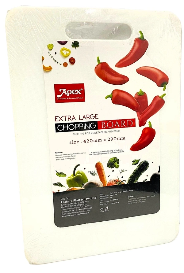 Apex Chopping Board 420×290 mm – Plastic Thick Non-Slip Cutting Board With Handle For Kitchen – & Antibacterial Surface For Fruits, Vegetables, Cheese And More. - 420*290 mm, White