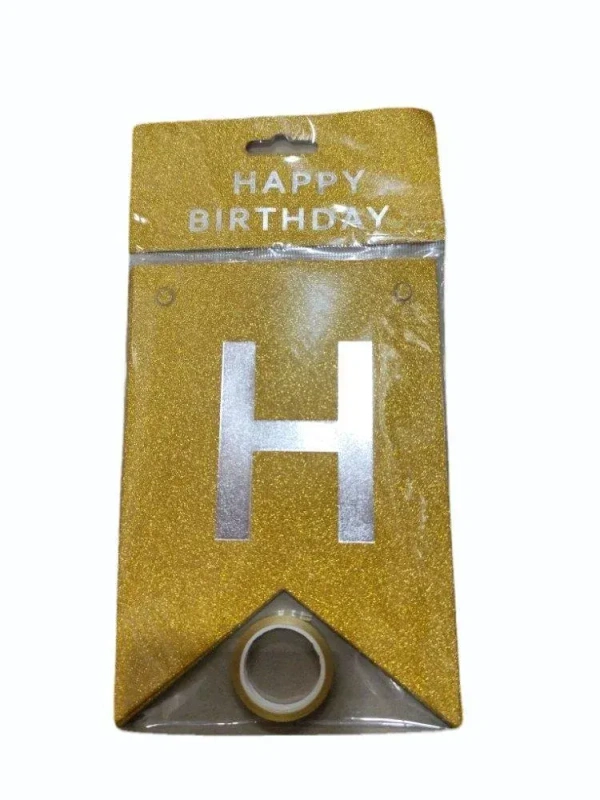 Happy Birthday Paper Banner, For Birthdays - Golden