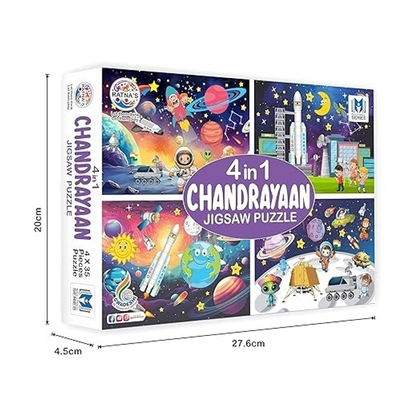 Ratna's 4 in 1 Chandrayaan Jigsaw Puzzle (4 x 35 Pieces) for Kids - 30 x 20 x 3.5 cm, Multi-color