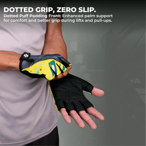 Nivia Crystal 2.0 Gym Gloves for Men & Women, Padded Palm Support, Breathable Mesh, Wrist Strap for Secure Fit, Ideal for Weightlifting, Cycling, Crossfit & Fitness Training (Yellow) M - Green