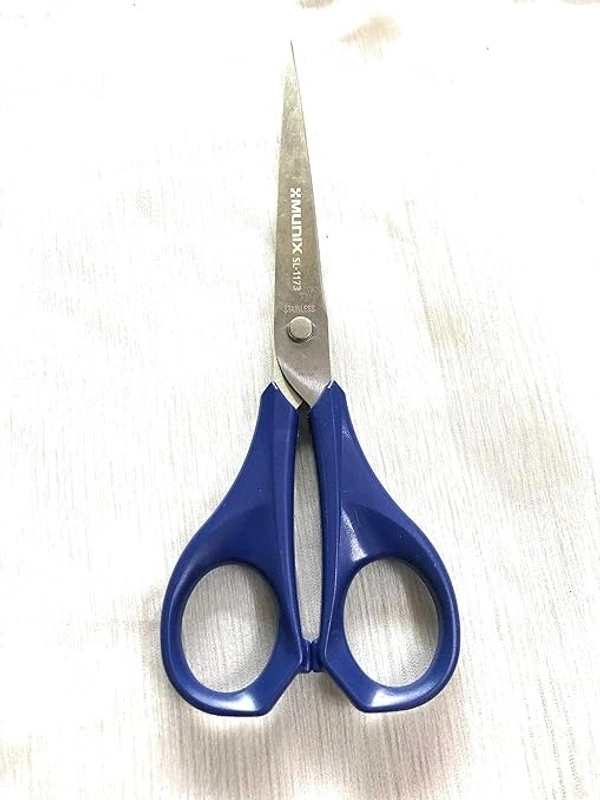 Munix SL-1173 185 mm /7.2" Stainless Steel Scissors | Pointed Tip with Shock Proof Body | Ergonomic & Soft Handles for Easy Handling | Blue, Pack of 1 - 185 ML, Multi-color
