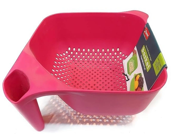 Apex Hard Plastic Vegetable Fruit Basket Rice Wash Sieve Washing Bowl - Red