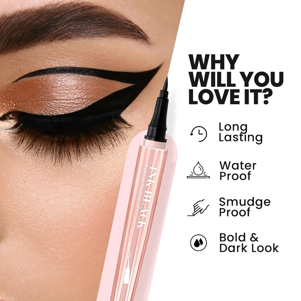 MARS Ink Black Liquid Pen Eyeliner | Smudge Proof & Waterproof Eye liner | Long Lasting Matte Finish  - 1 ML, Black