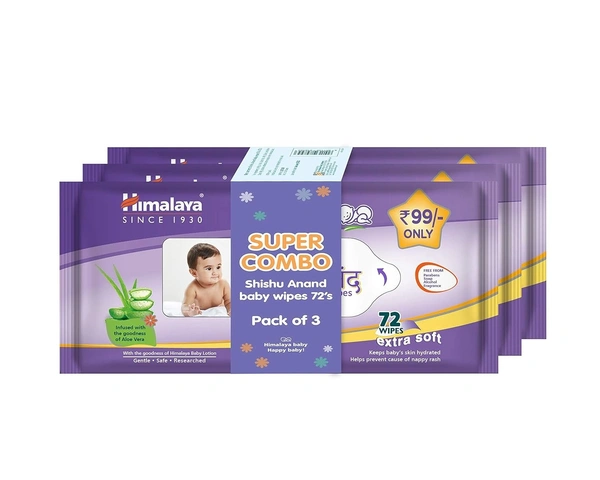 Shishu Anand Baby Wipes with Aloe Vera & Licorice, 72 Wipes  | pH Balanced | Gentle on Skin | Clinically Tested