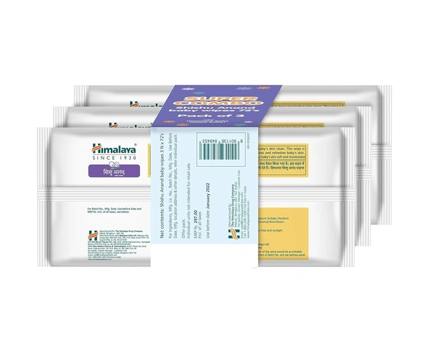 Shishu Anand Baby Wipes with Aloe Vera & Licorice, 72 Wipes  | pH Balanced | Gentle on Skin | Clinically Tested