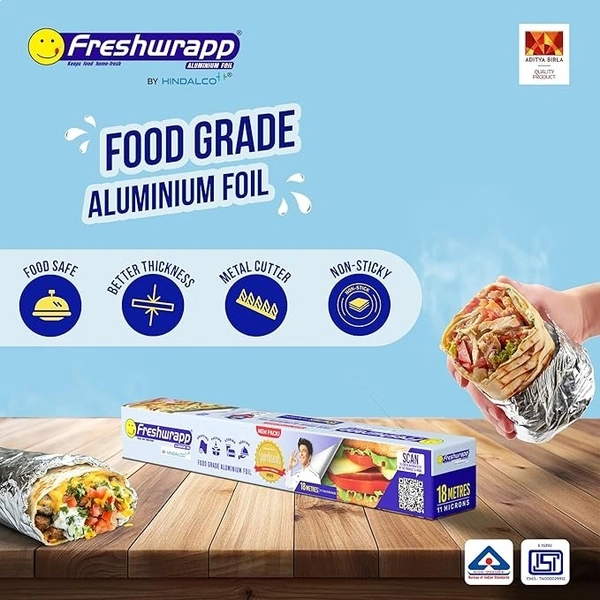 Hindalco Freshwrapp Standard Aluminium Foil - 18 Meters | 11 Microns - 18 Meters, Silver