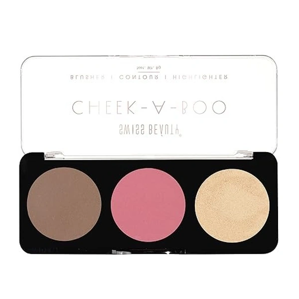 Swiss Beauty Cheek- A- Boo Face Palette With Blusher, Contour And Highlighter | Highly Pigmented And Easy To Blend Shades - 8 g