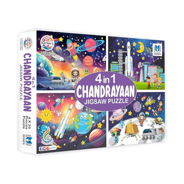 Ratna's 4 in 1 Chandrayaan Jigsaw Puzzle (4 x 35 Pieces) for Kids - 30 x 20 x 3.5 cm, Multi-color