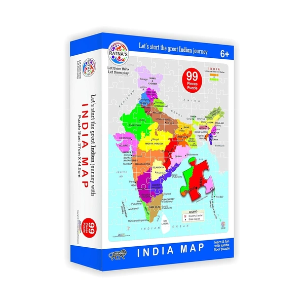 Ratna's Educational India MAP Jigsaw Puzzle (99 Pieces) - 20x15x5 cm, Multi-color