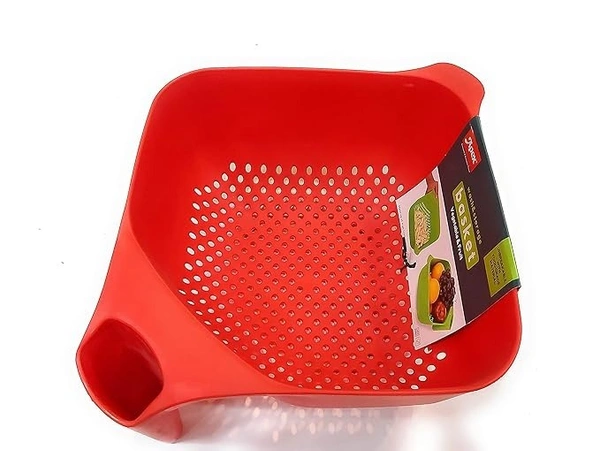 Apex Hard Plastic Vegetable Fruit Basket Rice Wash Sieve Washing Bowl - Red