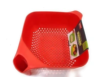 Apex Hard Plastic Vegetable Fruit Basket Rice Wash Sieve Washing Bowl - Red