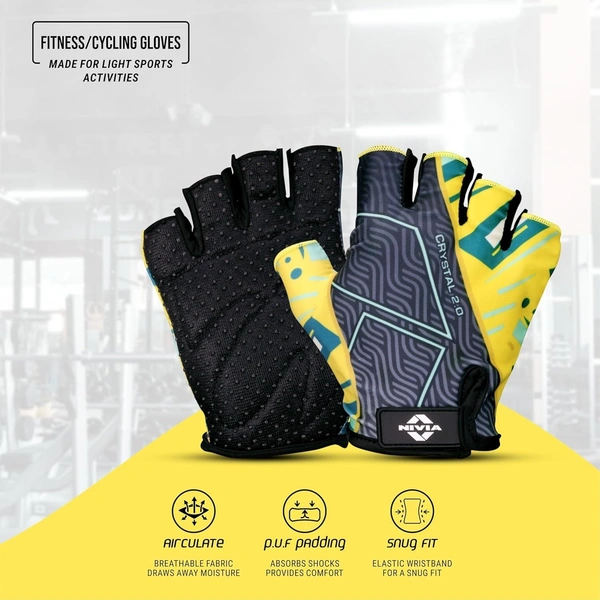 Nivia Crystal 2.0 Gym Gloves for Men & Women, Padded Palm Support, Breathable Mesh, Wrist Strap for Secure Fit, Ideal for Weightlifting, Cycling, Crossfit & Fitness Training (Yellow) M - Green