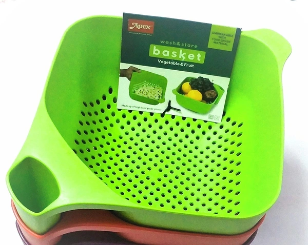 Apex Hard Plastic Vegetable Fruit Basket Rice Wash Sieve Washing Bowl - Green